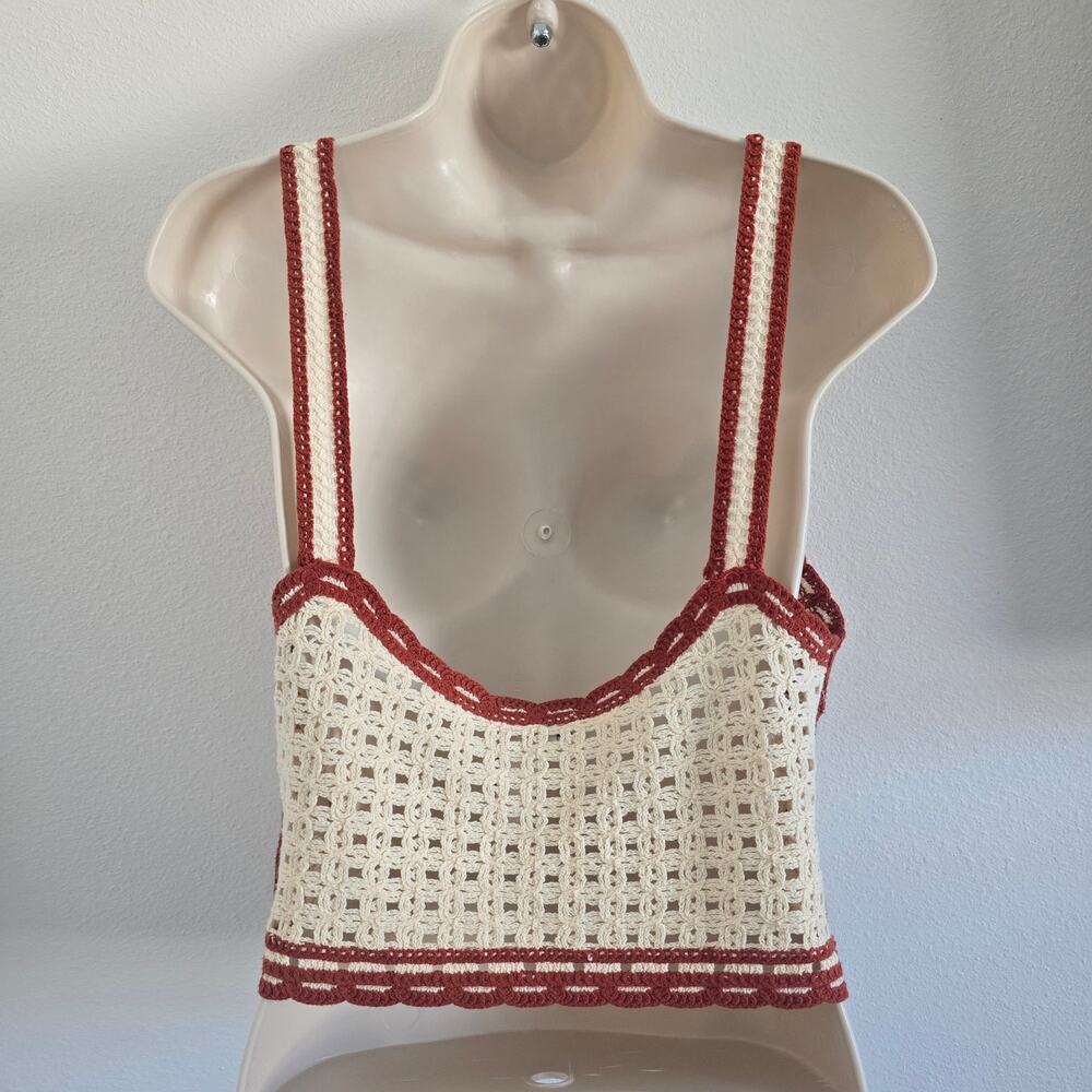 Jason Wu Crochet Knit Camisole Top Size 10 Cream Brown Boho Cottage Festival - Picture 3 of 7